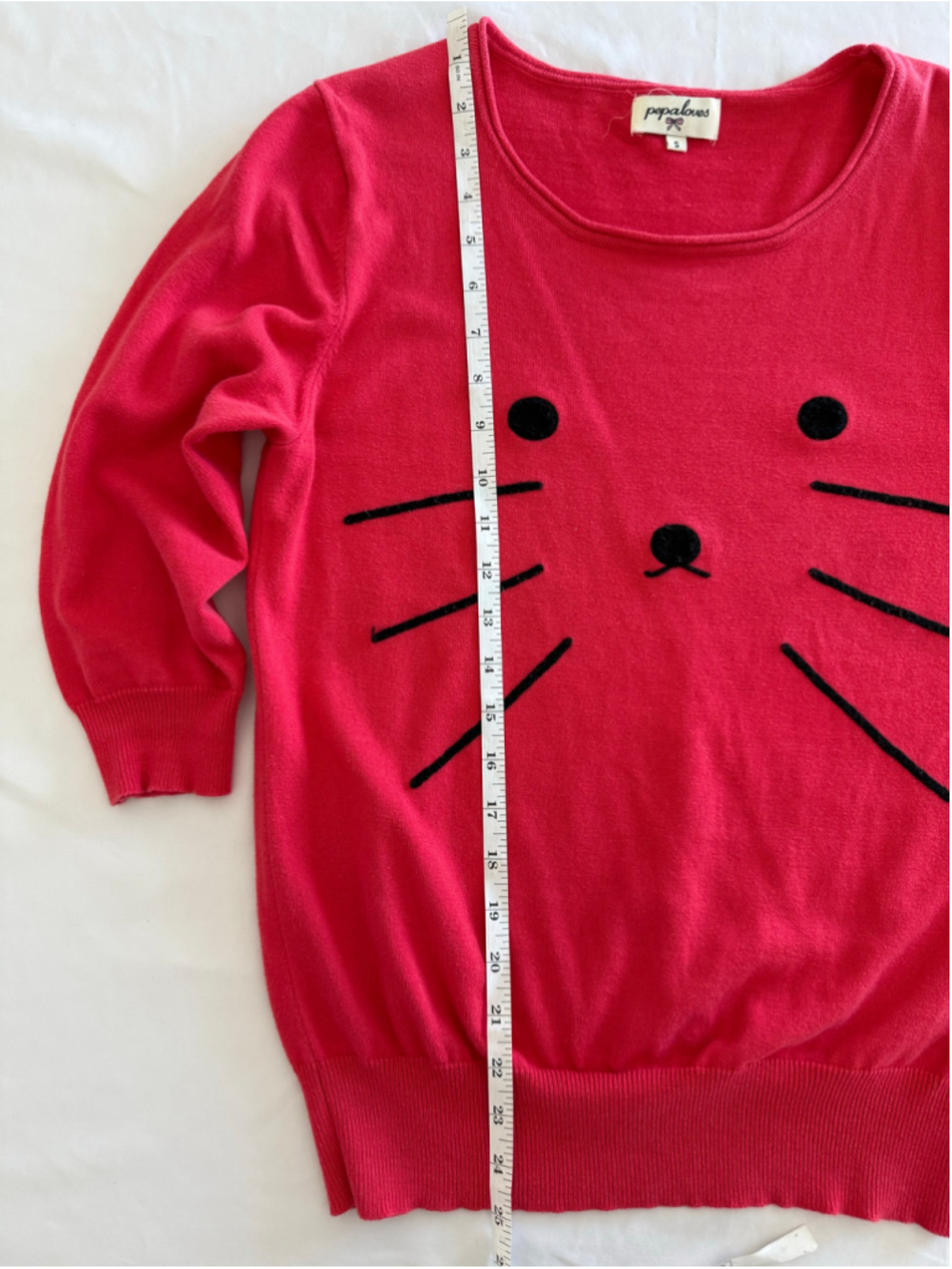 Women's Pepaloves Cat Face Sweater Size S Red Black - Picture 8 of 9
